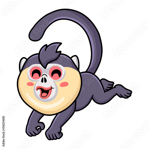 Cute little snub nosed monkey cartoon running