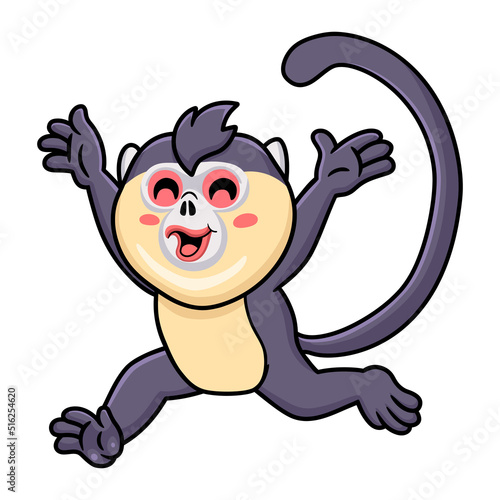 Cute little snub nosed monkey cartoon walking