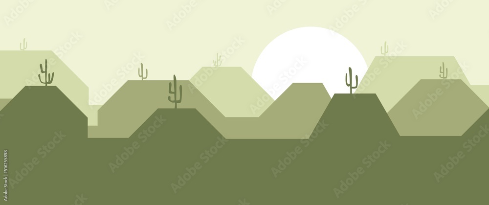 Cactus on the desert flat landscape vector illustration, perfect for background, desktop background, game assets, illustration, screensaver Cactus on the desert flat landscape vector illustration, perfect for background, desktop background, game assets, illustration, screensaver