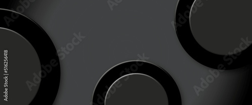 Black abstract background with circle. Graphic of business minimal gradient backdrop, web, cover, banner, card, brochures and banner concept. copy space. illustration of 3d paper cut design style.