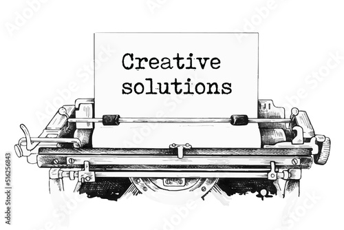 Creative solutions typed words on a vintage typewriter. Close up.