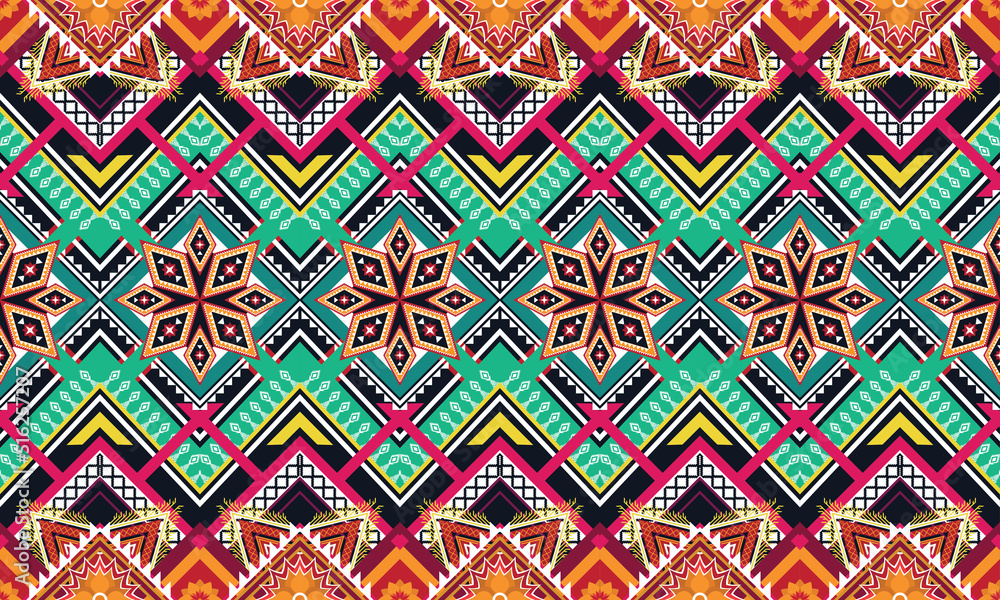 Geometric ethnic flower pattern for background,fabric,wrapping,clothing,wallpaper,Batik,carpet,embroidery style. Geometric ethnic flower pattern for background,fabric,wrapping,clothing,wallpaper,Batik,carpet,embroidery style.