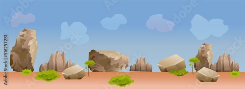 Flat 2D Desert Game Background Vector Illustration