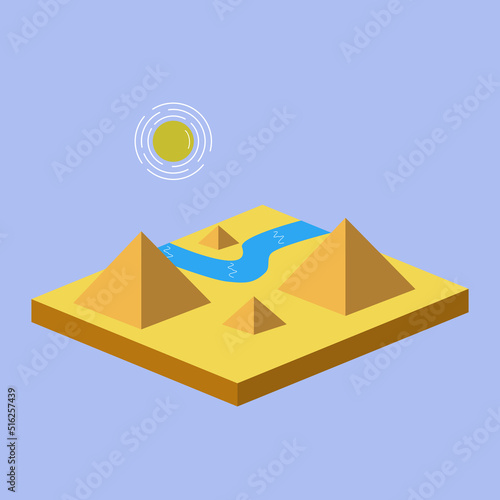 Egyptian Pyramids. Vector illustration of Landmark in Egypt, African. Wonders of the World