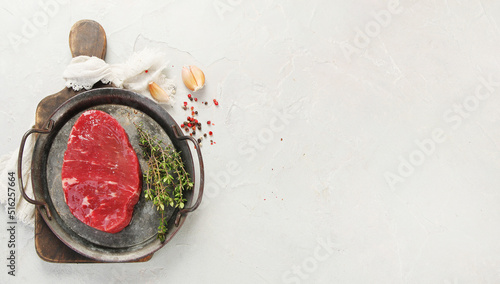 fresh raw beef steak black angus isolated on white background, top view
