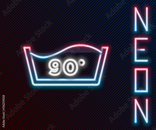 Glowing neon line Washing under 90 degrees celsius icon isolated on black background. Temperature wash. Colorful outline concept. Vector
