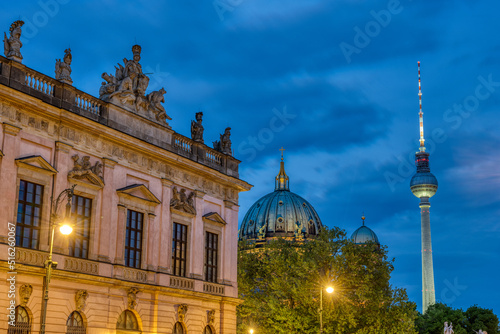 The German History Museum, the Cathedral and the TV Tower in Berlin at night photo