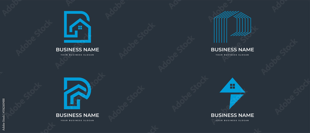 Four alternative house logos with the initials P Four alternative house logos with the initials P