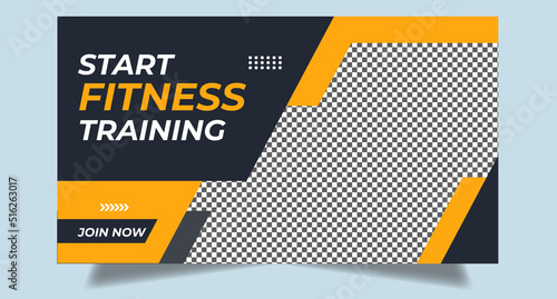 Gym fitness training youtube thumbnail design for any gym yoga youtube videos customizable video thumbnail design video cover web banner thumbnail template for social media concept. 
