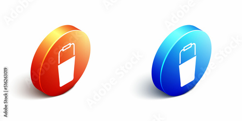 Isometric Sauna bucket icon isolated on white background. Orange and blue circle button. Vector