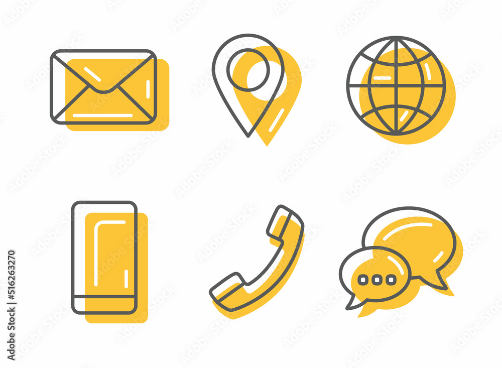 Contact icons set on white background