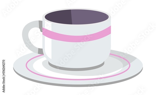 Cup of coffee or tea, dishware mug and plates