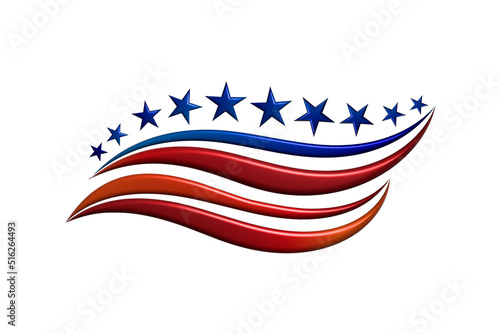USA American flag silhouette in blue red and white colors 3D logo vector icon graphic image design banner background template