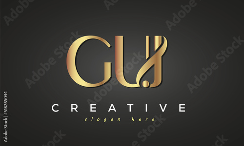 GUJ creative luxury stylish logo design with golden premium look, initial tree letters customs logo for your business and company photo