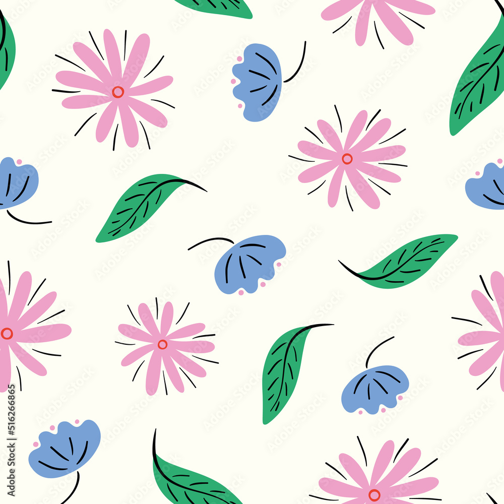 Flower pattern background vector border, trendy seamless repeat design ...