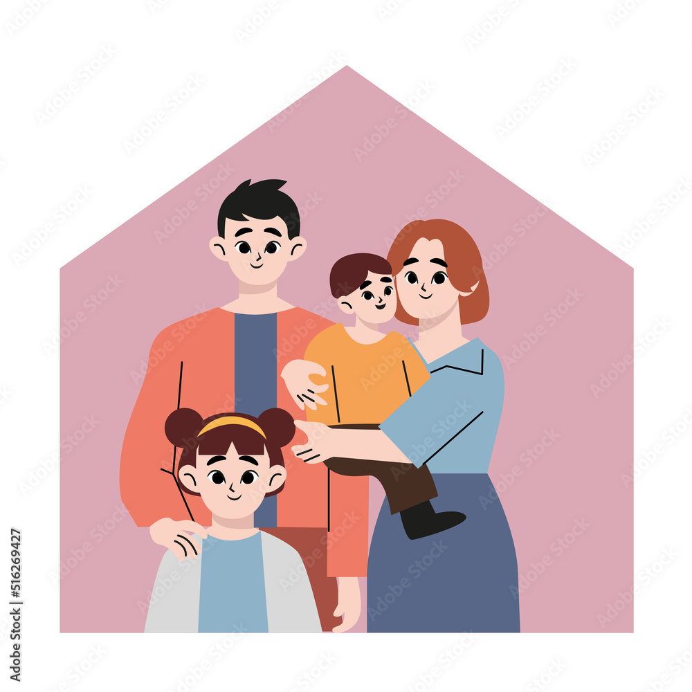 Double-income, child-rearing household. Family, flat drawn style vector design illustrations.