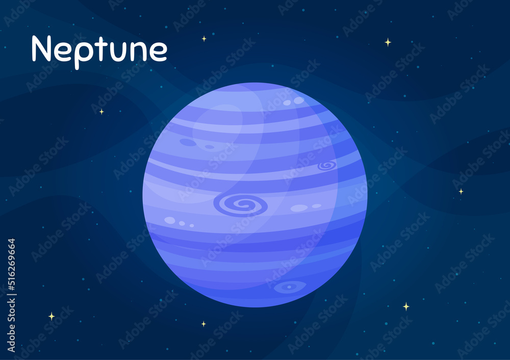 Cartoon space Neptune vector illustration. Celestial sphere