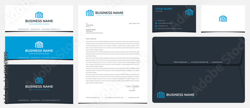 PM house logo with stationery, business card and social media banner designs