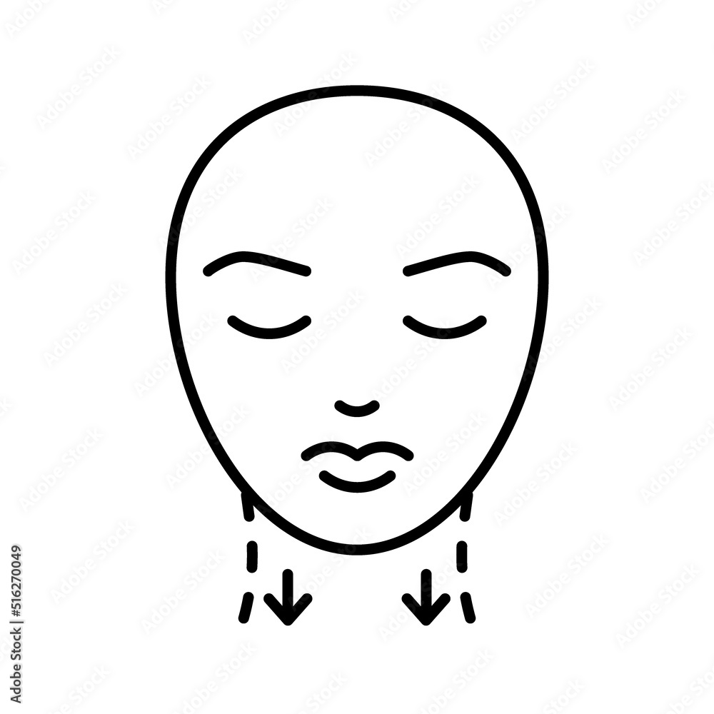 Face medical beauty procedure and on neck, line icon. Facelift, aesthetic contour, smoothing wrinkle. Plastic surgery, lifting contour skin. Vector Face medical beauty procedure and on neck, line icon. Facelift, aesthetic contour, smoothing wrinkle. Plastic surgery, lifting contour skin. Vector