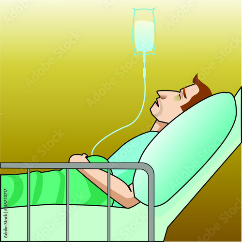 The patient is lying in the hospital giving saline solution.,