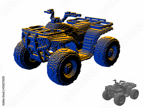 Quadbike made from cubes. Voxel quadricycle. 3d Vector illustration.