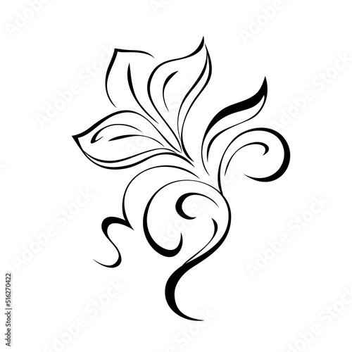 ornament 2378. decorative element with stylized flower and vignettes in black lines on white background