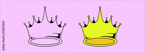 crown vector illustration. linear and golden crowns on a pink and white background. logo icon eps 10