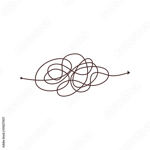 Simple line and complex easy way. Scribble doodle chaos mindset. Problem solving, difficult line. Vector hand drawn concept path