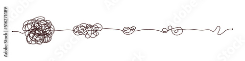 Simple line and complex easy way. Scribble doodle chaos mindset. Problem solving, difficult line. Vector hand drawn concept path