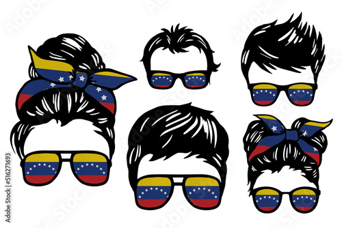 Family clip art set in colors of national flag on white background. Venezuela