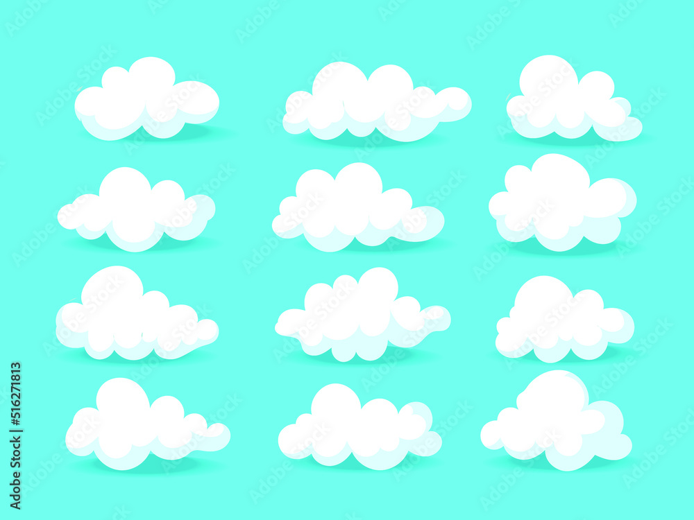 Set of clouds icon character vector illustration. Isolated on blue background.
