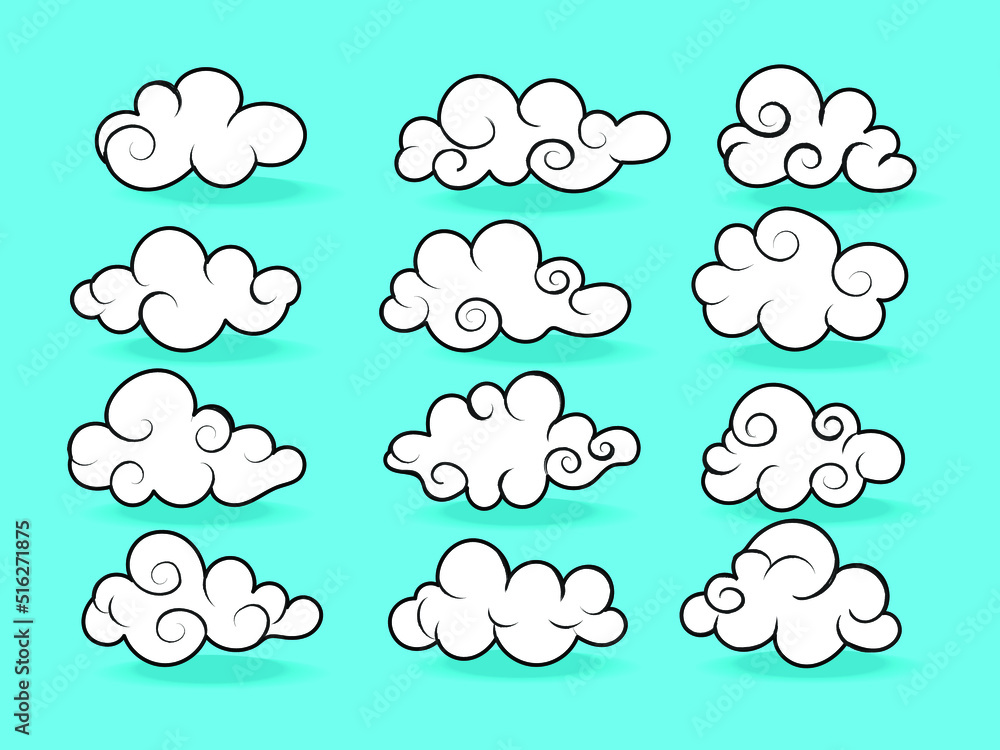 Obraz premium Set of clouds icon character vector illustration. Isolated on blue background.