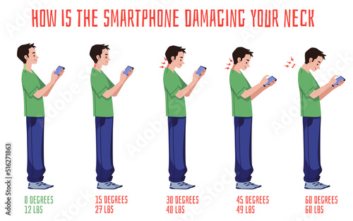 Posture of man when using phone isolated on white, vector illustration