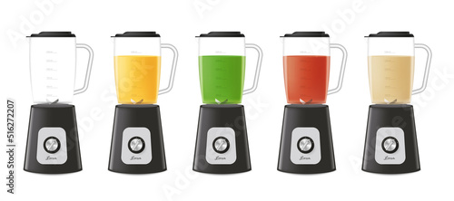 Set of blenders with shakes, smoothies in 3d vector illustration isolated