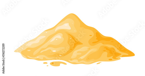 Pile of sand in cartoon, sandy dune in desert or at beach. Heap of building material. Vector illustration