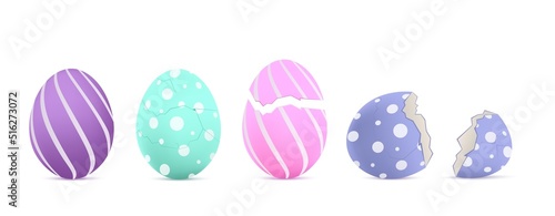Colored Easter eggs whole and cracked, realistic vector illustration isolated.