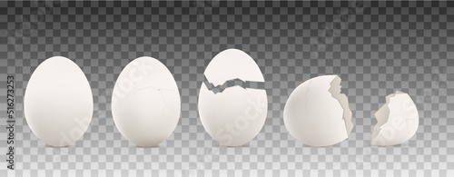 Cracked chicken egg in 3d realistic vector illustration isolated on transparent