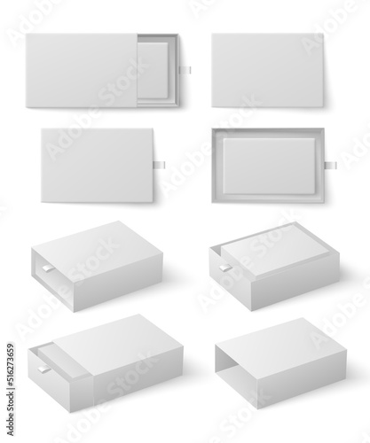 White Box slider, with box inside, mockup set on white background vector illustration.