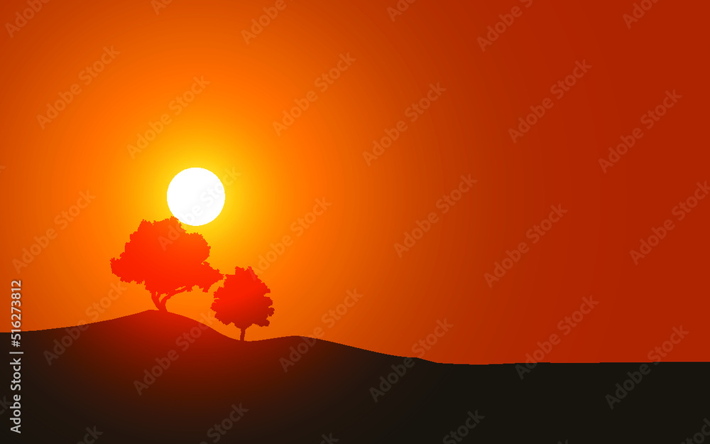 silhouette of trees in sunset