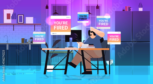 unhappy businesswoman at workplace with you are fired notification dismissal unemployment jobless employee job reduction