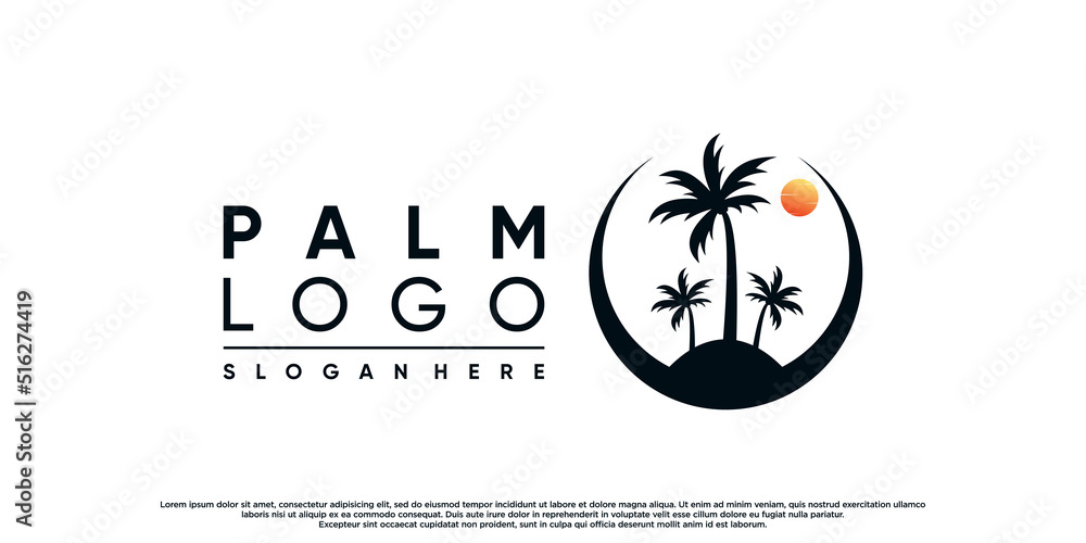 Palm tree or palm logo design with creative concept Premium Vector