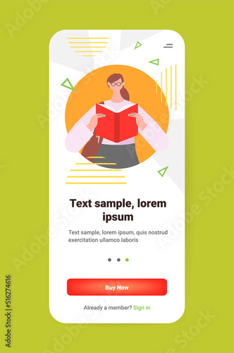 woman reading book self education distance studying literature fan concept vertical