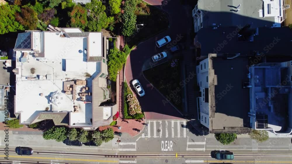 The unique and famous Lombard Street, the most crooked street in the world, located in San Francisco, California. Aerial birds eye view The unique and famous Lombard Street, the most crooked street in the world, located in San Francisco, California. Aerial birds eye view