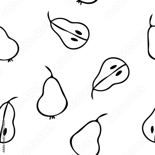 pear seamless pattern. fruits hand drawn in doodle style. simple line art food.