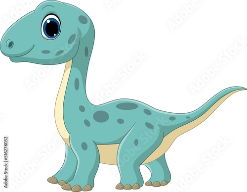 Cartoon funny little brontosaurus on white background