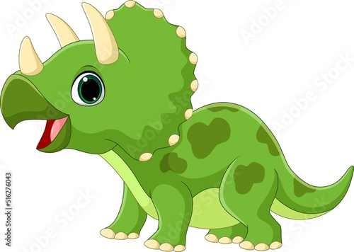 Cartoon funny little triceratops on white background photo