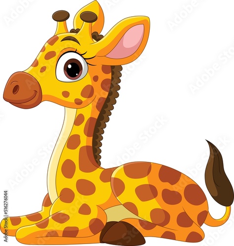 Cartoon funny little giraffe sitting