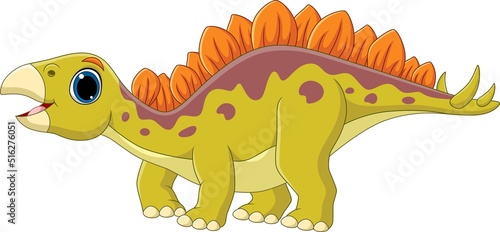 Cartoon little stegosaurus on white background