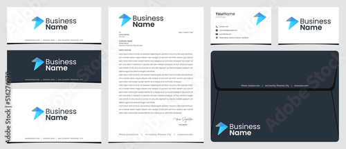 initial P paper fold logo with stationery design, business card and social media banner