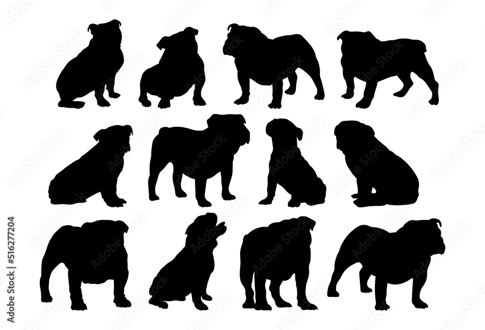 Naklejka premium Dog silhouette set. Template for plotter lazer cutting of paper, wood.